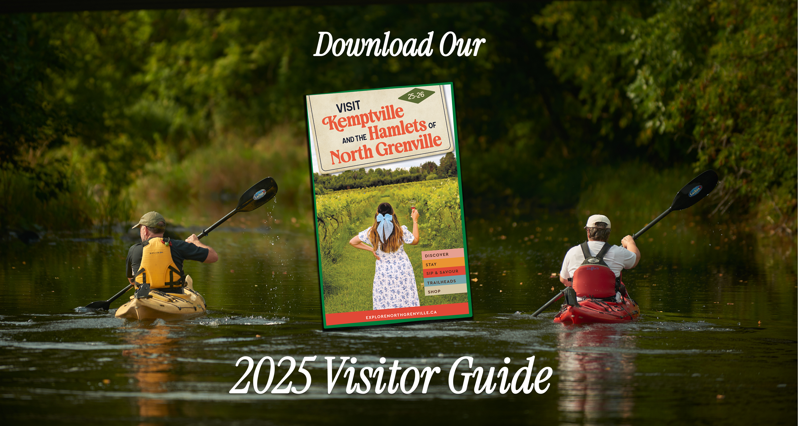 Image of the visitor guide laid on top of a photo on a trail